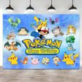 Happy Birthday Party Pokemon Backdrop Decoration Kids Boy Baby Shower Pikachu Anime Photography Background Banner Vinyl Poster.