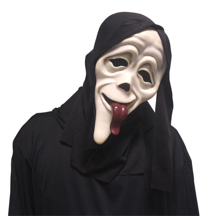 Halloween Mask Realistic Movie Scream Scary Face Creepy Ghost Mask Stick Tongue Out Funny Scary Cosplay Costume Mask Party Props