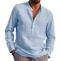 2021 Men Casual Shirts Solid Color V Neck Long Sleeve Shirt Simple Button Pocket Top Cotton Linen Skin-friendly Daily Wear Shirt.