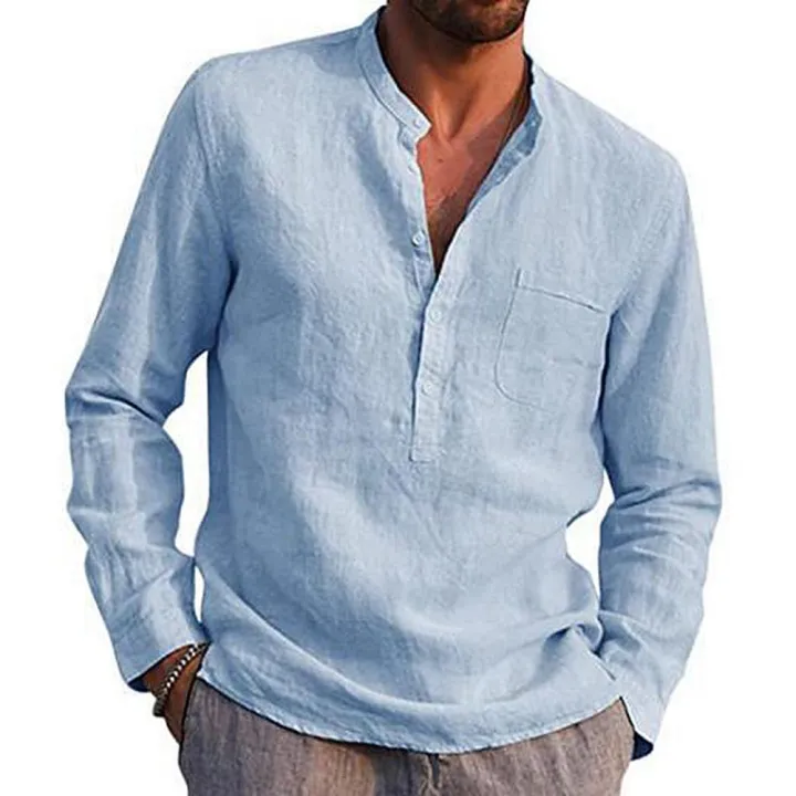 2021%20Men%20Casual%20Shirts%20Solid%20Color%20V%20Neck%20Long%20Sleeve%20Shirt%20Simple%20Button%20Pocket%20Top%20Cotton%20Linen%20Skin-friendly%20Daily%20Wear%20Shirt%20-%20Image%206