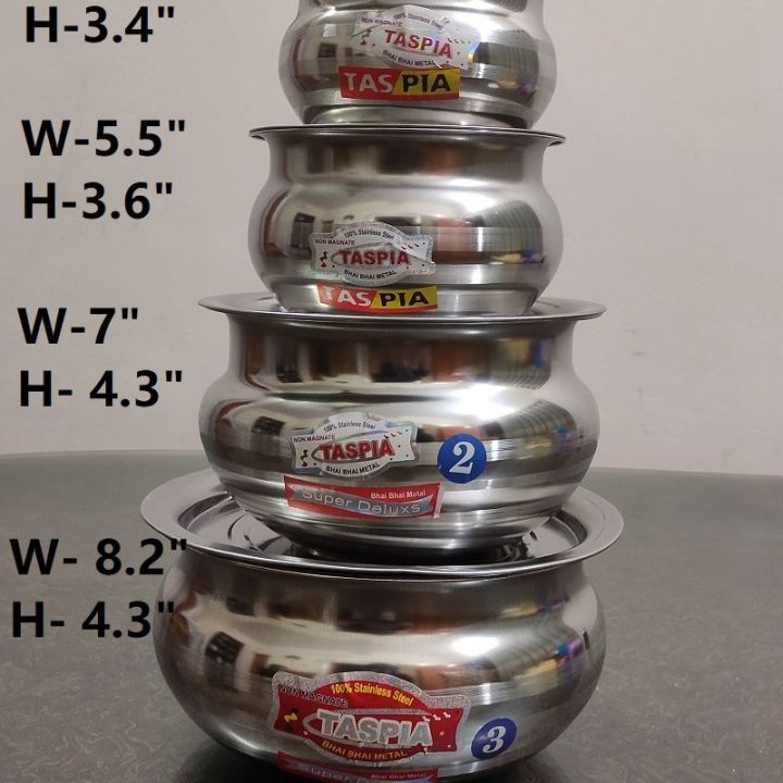 4 Pieces Hari Set Hari / Patil / Deski With Lid - SS Hari with Lid