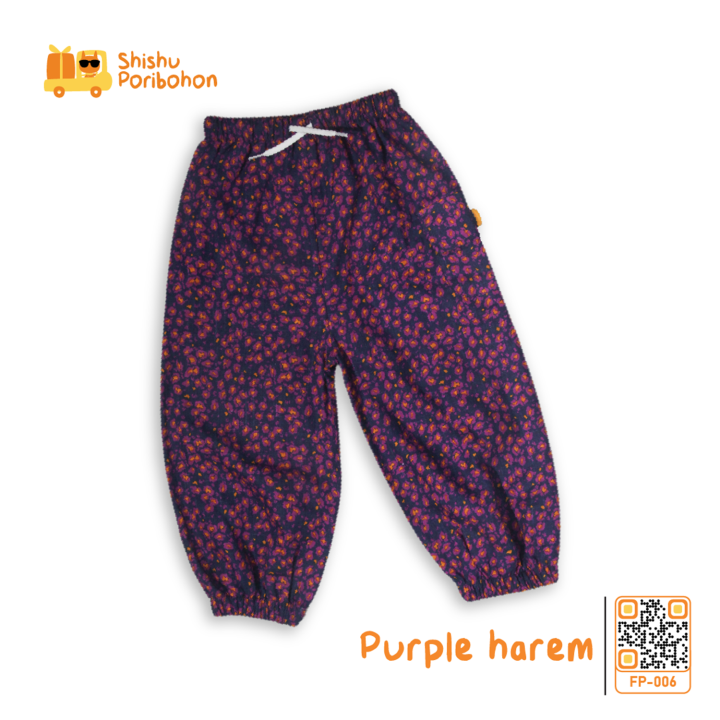 Purple Harem Comfortable and Stylish Cotton Fabric Full Pant for Kids Girls