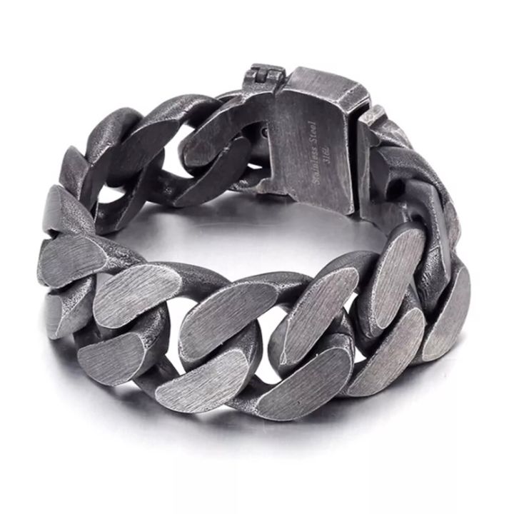 25mm Heavy Men Black Curb Cuban Link Chain Bracelet With Belt Buck Punk Rock Brush Stainless Steel Bike Male Jewelry Accessories
