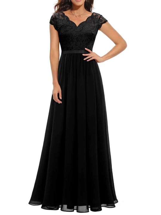 Women%20Lace%20Patchwork%20Maxi%20Long%20Evening%20Dress%20Solid%20Color%20Backless%20V%20Neck%20High%20Waist%20Dress%20Wedding%20Party%20Dress%20-%20Image%204