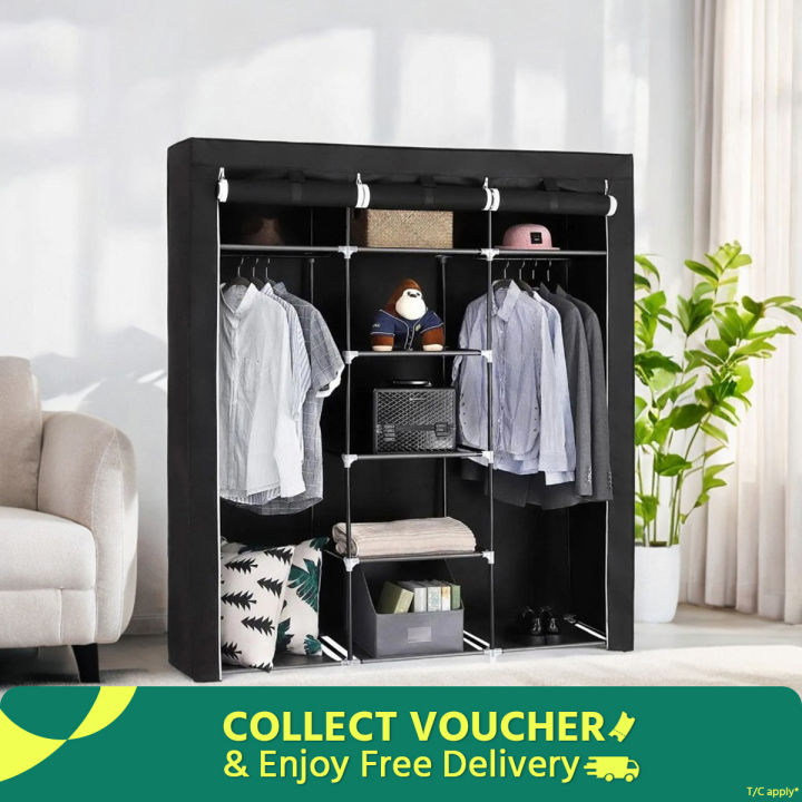 Fancy and Portable Foldable Almirah Wardrobe with 6 Cabinet and 2 Long Shelves Clothes Organizer