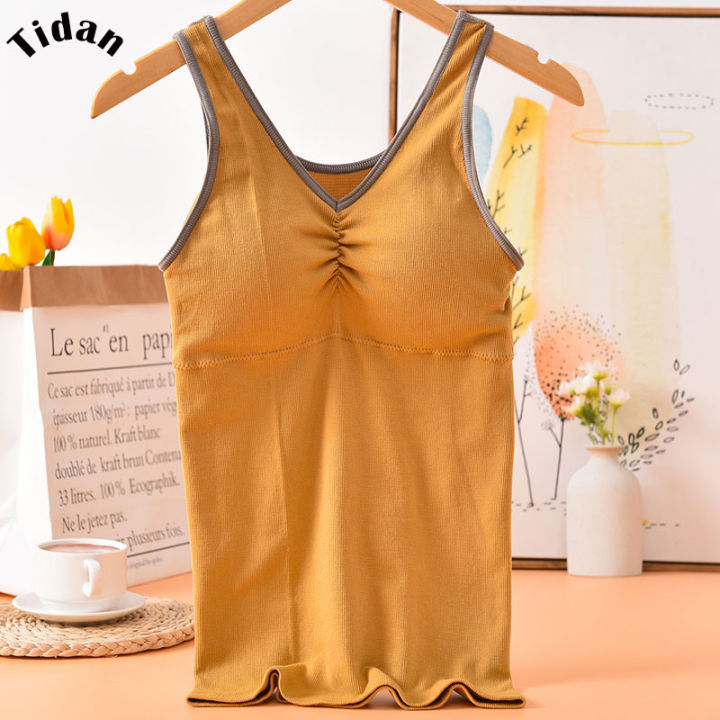 Women vest Solid Color High Quality Cotton Yoga Sports suspenders Vest With Chest Pad Underwear