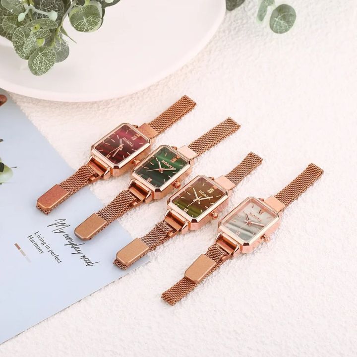 Women%20Watches%20Fashion%20Square%20Ladies%20Quartz%20Watch%20Magnetic%20Strap%20Green%20Dial%20Simple%20Rose%20Gold%20Mesh%20Luxury%20Women%20Watches%20-%20Image%204