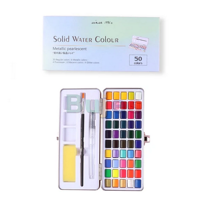 Giorgione G-ZG 50 colors metallic pearlescent solid watercolor paint with water ink brush set with metal box