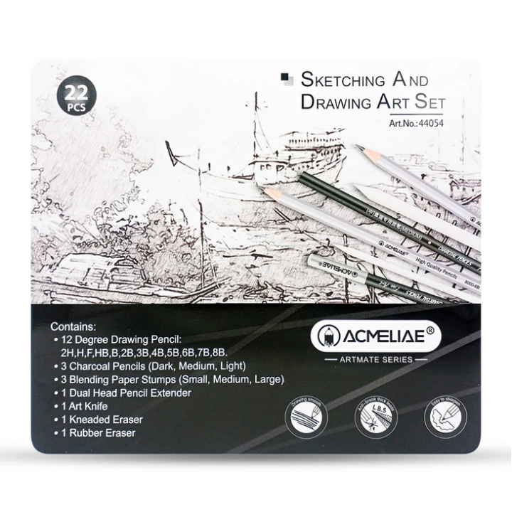 Acmeliae%20Premium%2022Pcs%20&%2033%20Pcs%20Sketching%20and%20Drawing%20Pencil%20Set%20with%20Charcoal,%20Erasers,%20and%20Blending%20Tools%20with%20Flat%20tin%20case%20-%20Image%203