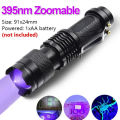 Mini led UV flashes 365/395nm ultraviolet torch zoomable violet light pet urine stains detector 28th hunting UV lamp. 