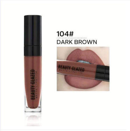 Beauty Glazed Matte Waterproof Long Lasting Liquid Lipstick -104#DARK BROWN