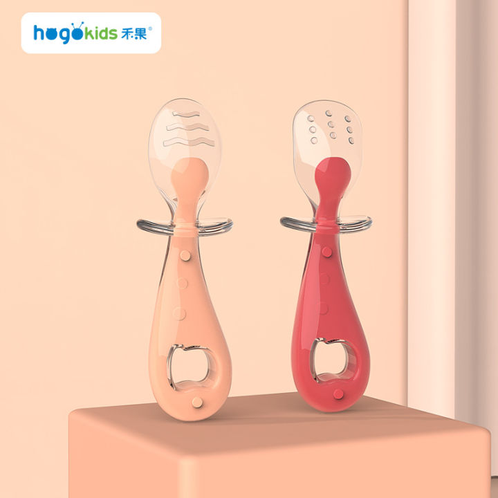 Hogokids Maternal and Child Supplies Silicone Spoon Short Handle Solid Food Spoon Baby Kid Tableware Spoon Soft Head Children Fork and Spoon Set