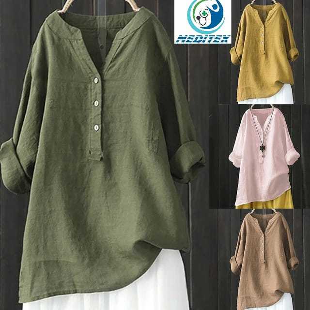 Women Long Sleeved Oversize Blouse Vintage Loose Bulses