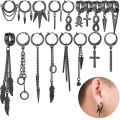 ZS 1PC Punk Black Dangle Earring Stainless Steel Tassel Chain Earring Men Women Korean Ear Clip Piercing Boy Drop Earring. 