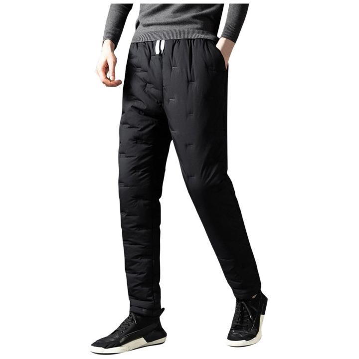 Men's Padded Trousers Cotton Trousers Casual Warm Solid Full Length Leggings Pants Thickened Pocket Drawstring Pants Trousers