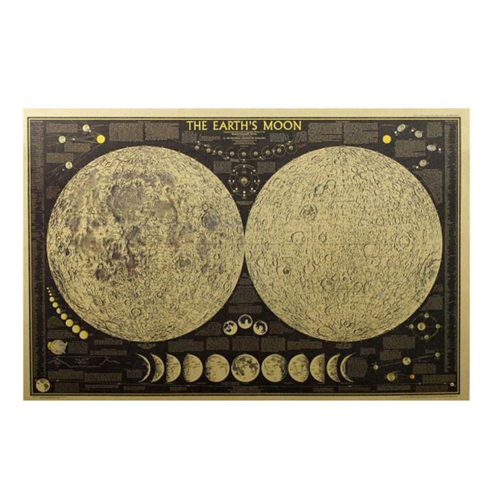 Posters Retro Removable Kraft Paper The Earth's Moon Kraft Paper Poster for Bars