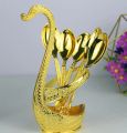 Spoon Set With Swan Stand - Golden / Silver.