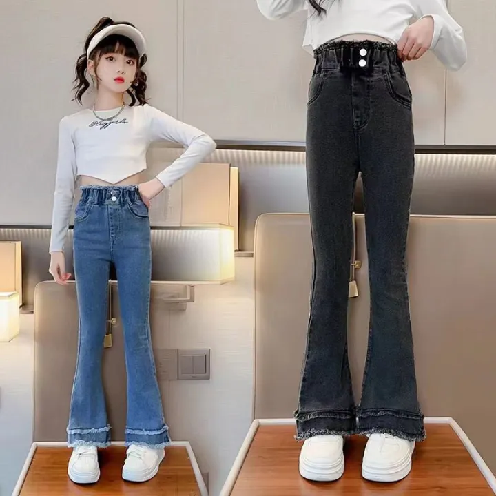 Girls'%20pants%20spring%20and%20autumn%20wear%202024%20new%20foreign%20elastic%20slim%20denim%20flared%20pants%20children's%20spring%20pants%20-%20Image%204