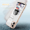 Hontinga for Realme C15 Back Cover + Free Lanyard Luxury 6D Plating Cartoon Happy Astronaut Side Pattern Case Soft Silicone Square Mobile Cover.