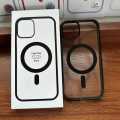 Transparent Magnetic Phone Case with Box for Magsafe Wireless Charging iPhone 11 to 15 pro max Mobile -Black Cases. 
