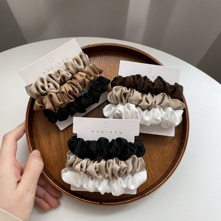 3Pc/set%20Silk%20Satin%20Scrunchies%20Simple%20Elegant%20Solid%20Color%20Small%20Intestine%20Hair%20Rope%20High%20Elastic%20Hairband%20French%20Hair%20Accessories%20Bayline%20-%20Image%203