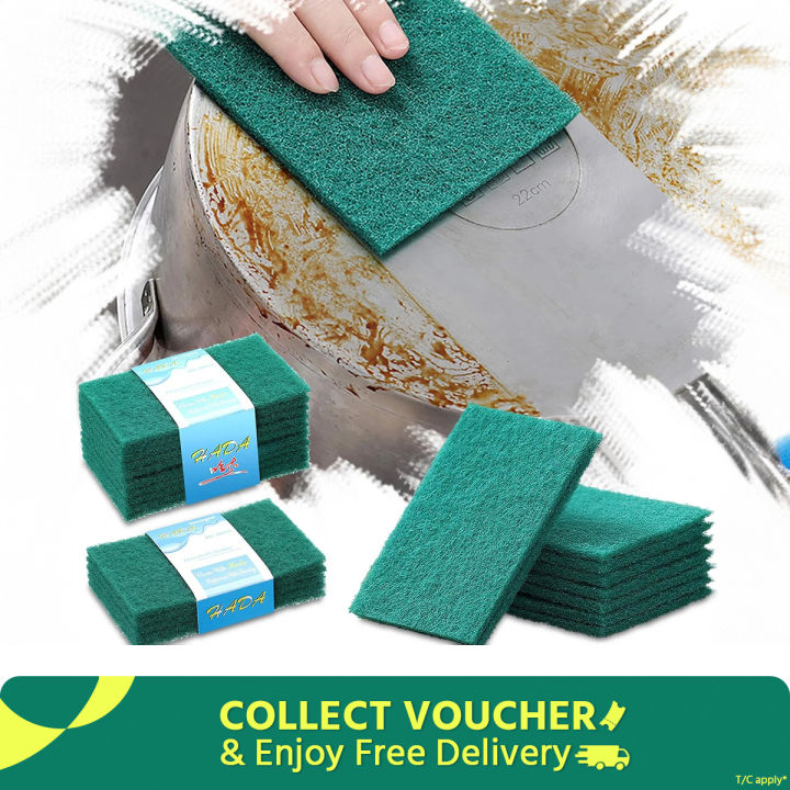 (Pack of 10pcs) Modern Bright Dish Washing Pad Green Scouring Pad Dish Cleaning Scrubber Scouring Pads for Dishes Kitchen Scrubbers & Metal Grills - Majuni