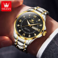 (1 Year Warranty) OLEVS Men's Original Waterproof Watch Gold Watch Quartz Stainless Steel Strap Calendar Luminous Business Style 2906. 