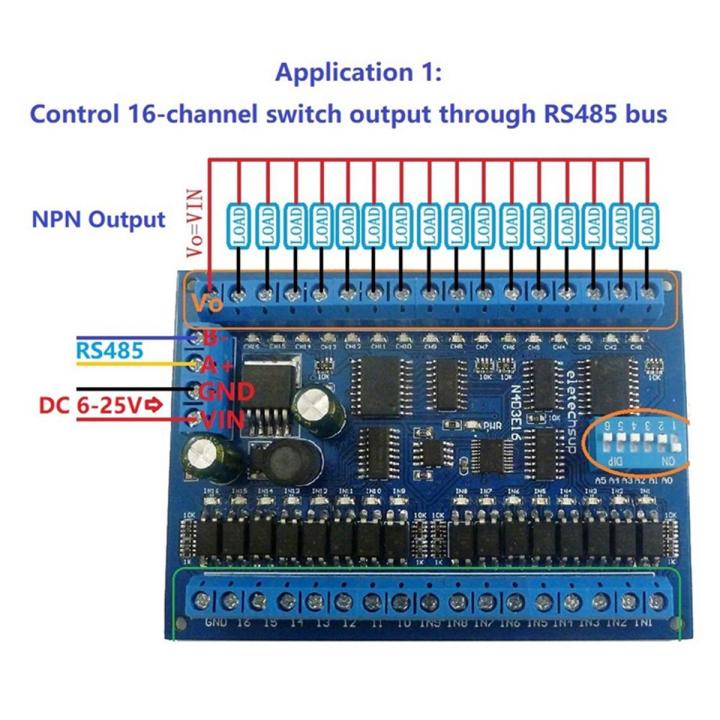 3X DC 12V 24V 16 Input 16 Output RS485 Remote Control Switch PLC IO Expansion Board Modbus RTU Module, Only Board