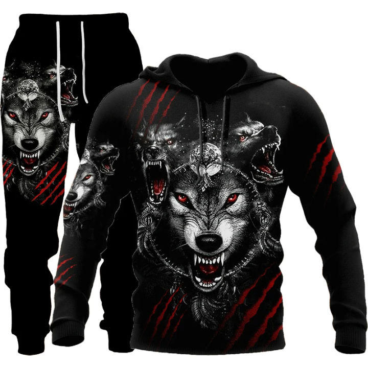 Wolf 3d Printed Hoodie Pants Suit Male Autumn and Winter Casual