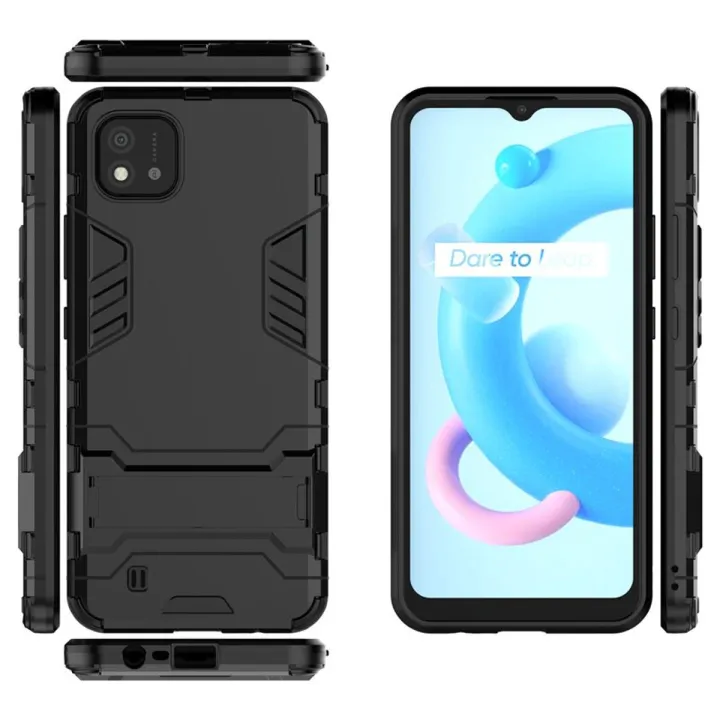 Armor Case For Realme C20 Shockproof Armor Rubber Silicone Hard PC Phone Case Back Cover With Stand