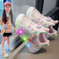 Girls Shoes New Leather Rotating Buttons Kid Sneakers LED Flashing Soft Sole Sport Footwear Baby Children Toddler Shoe Trainers. 