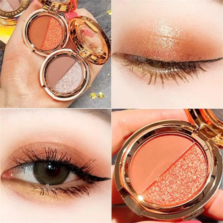 2 Colors Eye Shadow Palette Matte Glitter Pearlescent Matte Orange Gold Glitter Pumpkin Portable Small Plate Beauty Makeup Abandon Abandon