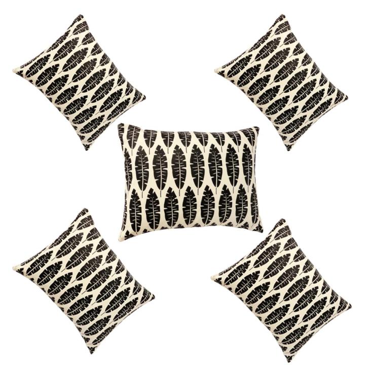 Fiber Cushion with Cover, Black, (9"x12"), Set of 5