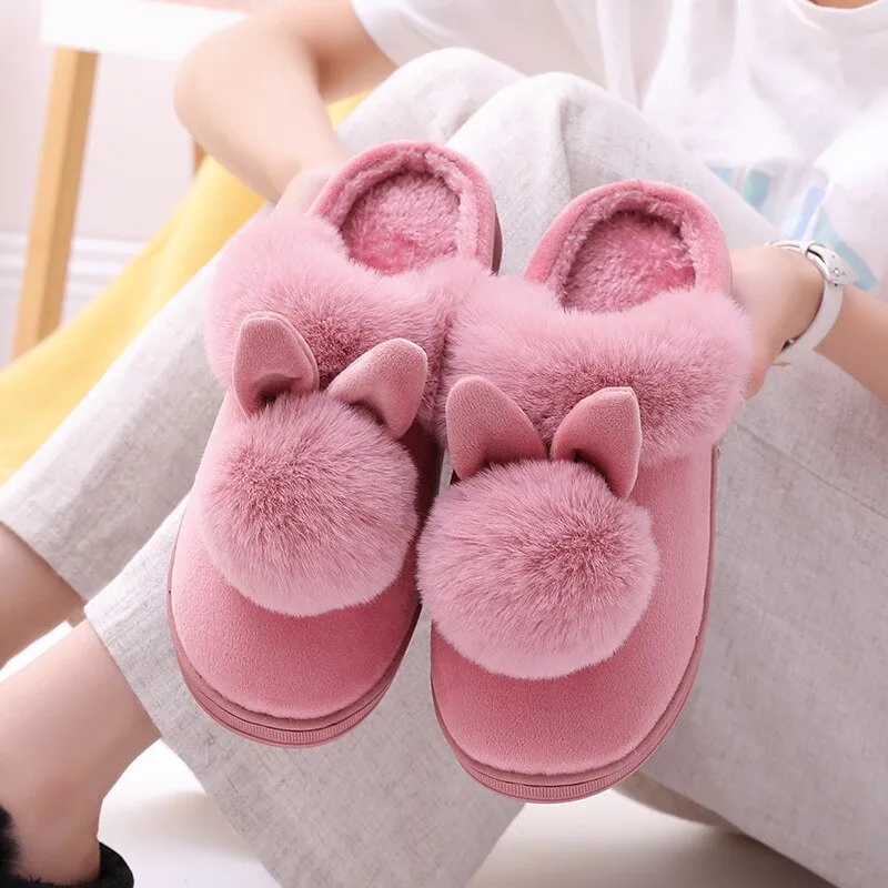 Cute Rabbit Ears House Shoes Women Winter Warm Slippers Female Plush Slippers For Home Indoor Casual Ladies Soft Shoe Woman Daraz .bd