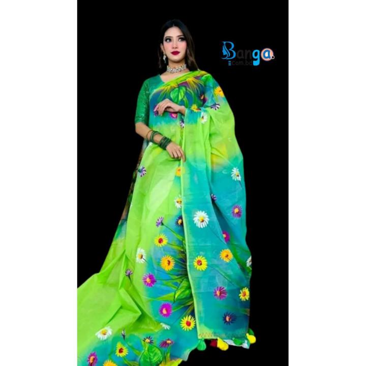 New Designer Hand Print Half Silk Saree for women