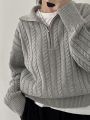 Women Autumn New Solid Color Sweater 2022 New Half High Collar Knit Pullover Baggy Long Sleeve Zipper Lady Knitwear BF Oversize.