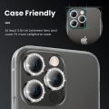 ELEF Diamond Stone Camera Lens Protector For iPhone 14 Pro Max,iPhone 14 Pro HD Clear Real Glass Protection Metal Alloy Full Fit Lens Ring For iPhone 14 Pro Max-Black.