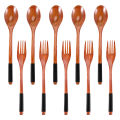 Wooden Spoons Forks Set Japanese Style Wooden Utensils Set for Eating Wood Flatware Set Reusable (Black Cords,10 Pieces).