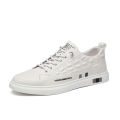 Extra Large Size Summer New Breathable Crocodile Pattern All-Matching and Lightweight Running Sneaker Trendy Men's Leather White Shoes Board Shoes.