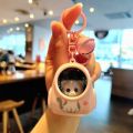 Creative Gift with Ring Bell Backpack Lights Key Chain Cute Key Ring Ornaments Cartoon Kawaii Keychain Yellow Color Cat Pattern Bag Pendants Keyring. 