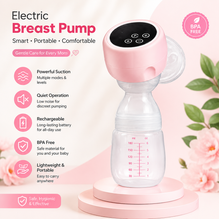 Portable Rechargeable Electric Breast Pump | BPA-Free With 4-Mode | Adjustable Suction | Low Noise | USB Charging | Baby Feeding Milk Extractor