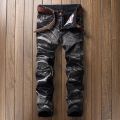 2022 High Quality Men Casual Jeans Coated Slim Straight Pleated Biker Jeans Pants Male Denim Casual Pants Plus Size 42. 