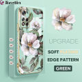 Jizetin (Free Lanyard) for Xiaomi Poco M4 Pro 5G Back Cover White Peony Flower Luxury 6D Plating Case Side Pattern Soft Silicone Square Mobile Phone Cases.