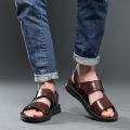 2024 Summer Sandals Genuine Leather Men's Open Toe Beach Shoes King Size Soft Leather Sandals Size 45 46 Size 47 Size 48. 