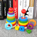 Douyin with the same wooden rainbow tower stacking music building blocks children's puzzle shape matching set of tower toys.