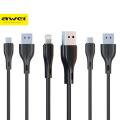 Awei CL-223 T/M/L Smart Fast Type-C/ Lightning/ Micro USB 2.4A Cable 1m Charging Fast Charge Cable Data Transmission Durable Flexible Wire. 