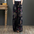 ZANZEA Women Retro Elastic Waist Floral Printed Trousers Wide Leg Casual Baggy Pants.