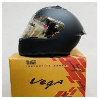 Vega Bolt Matt Black Flower Face Helmet with Dual Certification.