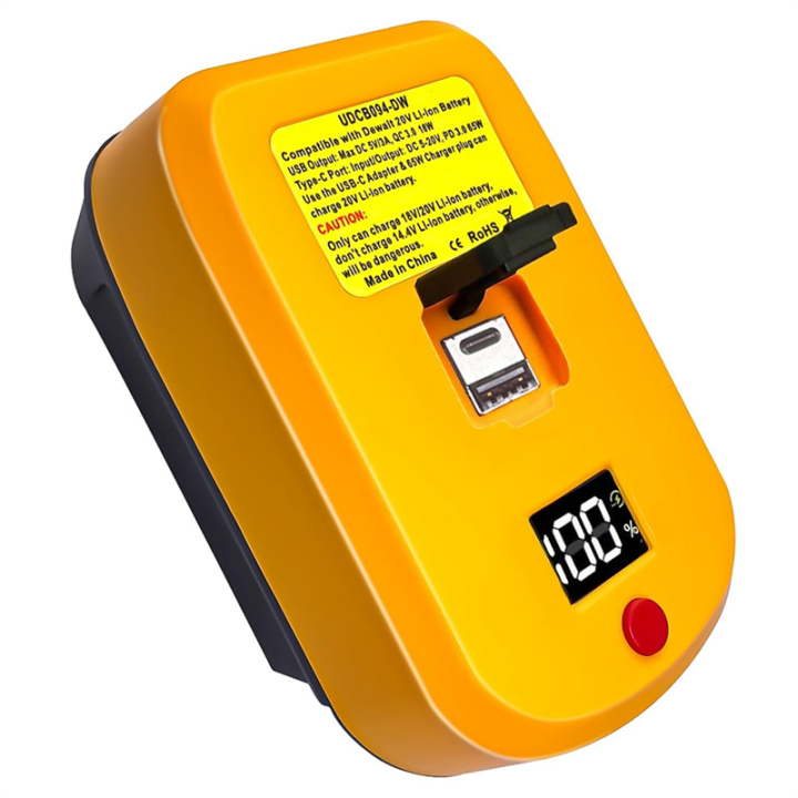 USB C Charger for DeWalt 20V Battery,2 Ports with USB-C Und USB-A