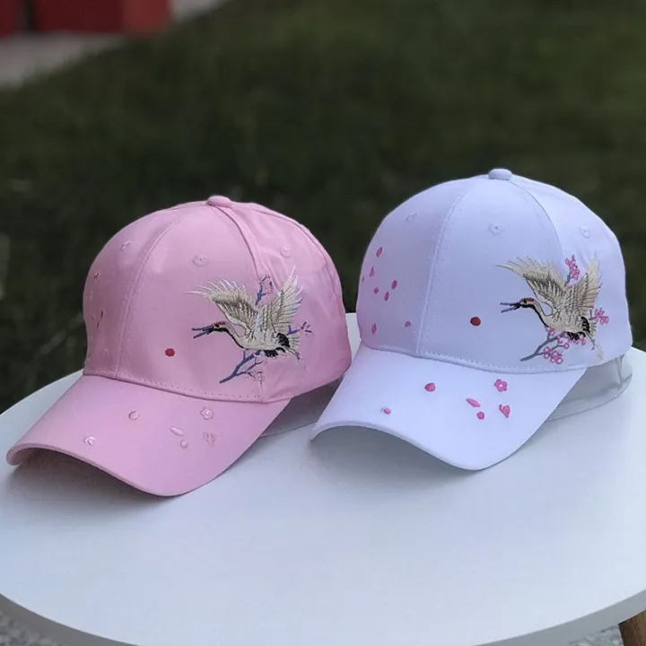 New%20Women's%20Hats%20Chinese%20Style%20Embroidery%20Crane%20Curved%20Brim%20Caps%20Fashion%20Versatile%20Baseball%20Cap%20Spring%20and%20Summer%20Sun%20Hat%20-%20Image%205